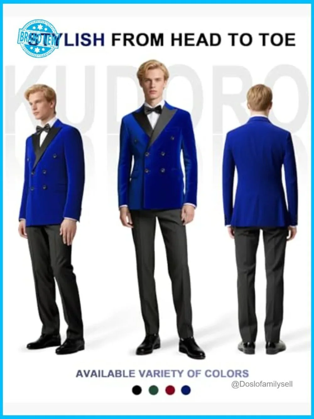 Double Breasted Velvet Tuxedo Suit Set Modern Fitted Formal Elegant Wedding